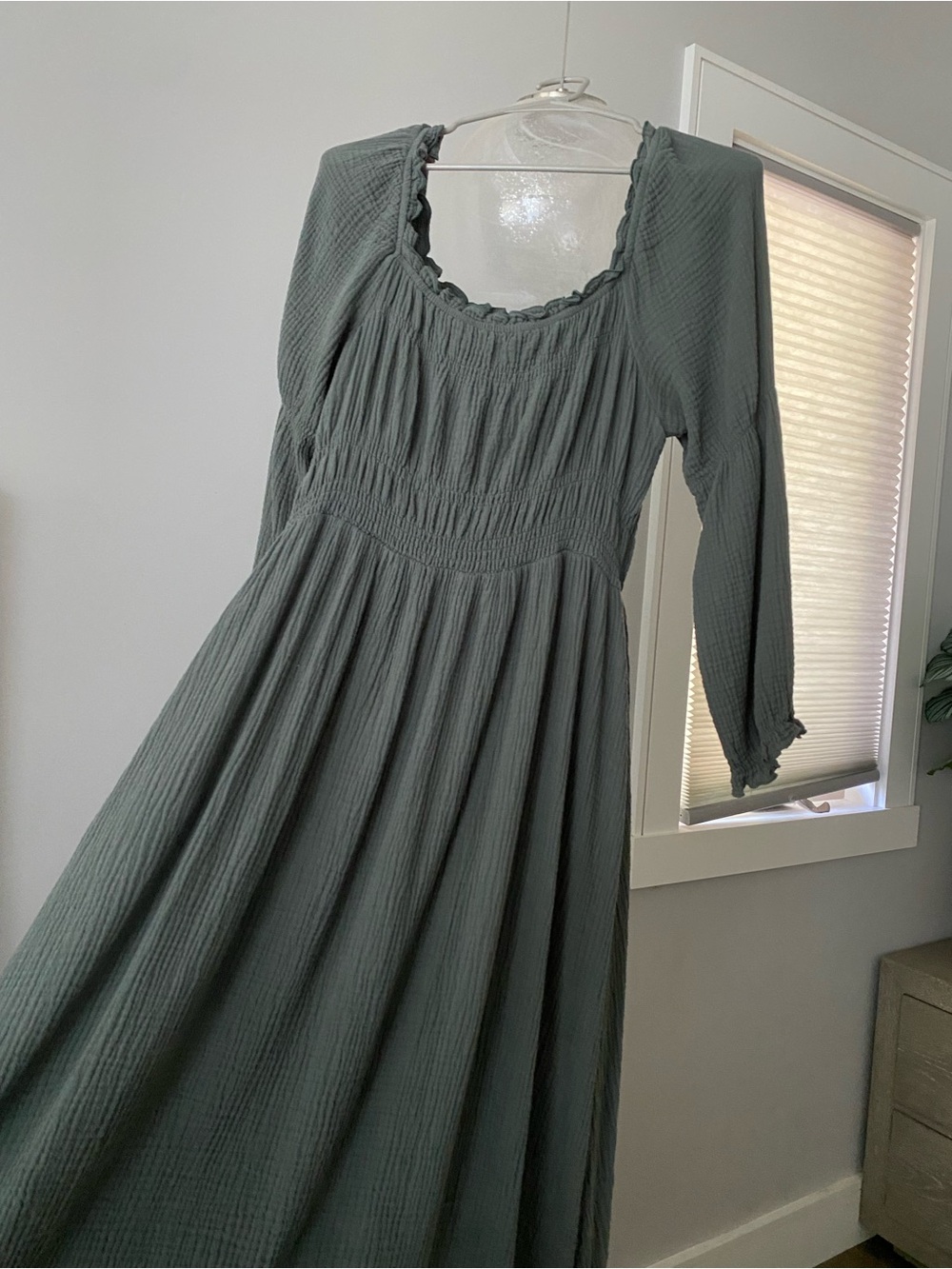 Smocked Waist Midi Dress in Sage Green